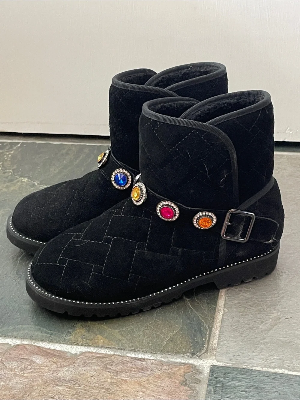 New Kurt Geiger Mini Orson Bootie Boot Faux Fur Lined Jewel Gems Kids 5